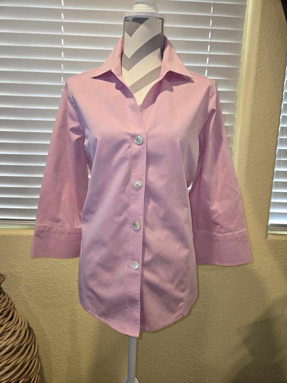 Foxcroft Light Pink Three-Quarter Sleeve Button-Down Non-Iron Shirt